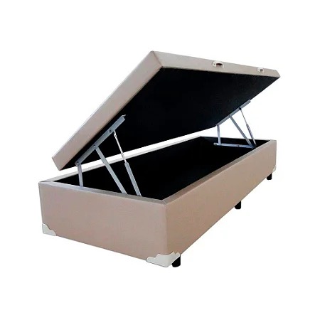 Base Baú Solteiro 88x 188x40 Corino Bege SR Movelaria